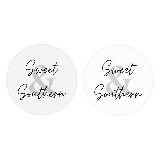Minimalistic B&W Texas Sweet Southern | Absorbent Car Coasters | Set of 2 | Min 4