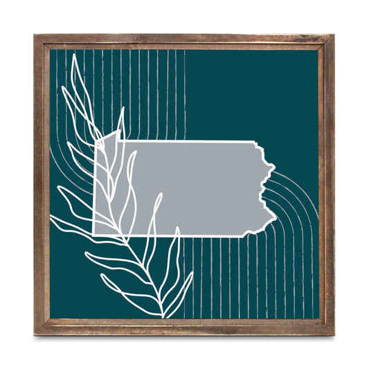 Modern Minimalist Pennsylvania Shape With Leaf | Wood Sign | Eaches | Min 1