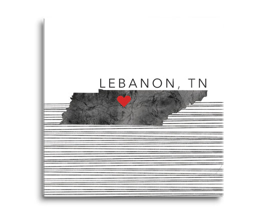 Minimalist B&W Tennessee State Lebanon Heart | Hi-Def Glass Art | Eaches | Min 2
