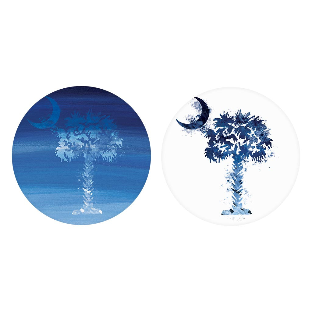 South Carolina Water Color Palm Trees Blue| Absorbent Car Coasters | Set of 2 | Min 4