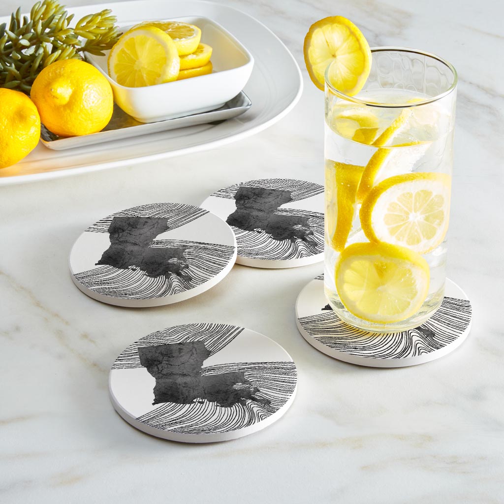 Modern Louisiana State Shape With Fluid Lines | Absorbent Coasters | Set of 4 | Min 2