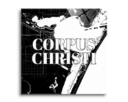 Minimalistic B&W Texas Corpus Christi Map | Hi-Def Glass Art | Eaches | Min 2