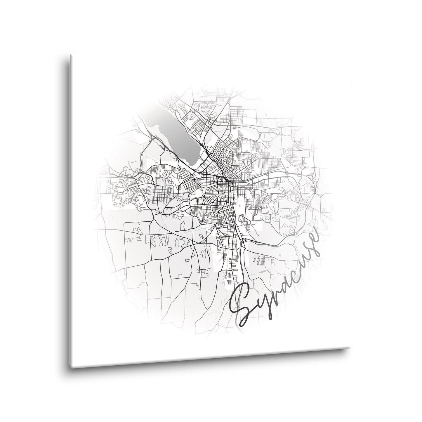 Minimalistic B&W New York Syracuse Faded Circle Map | Hi-Def Glass Art | Eaches | Min 1