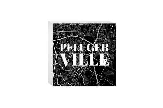 Minimalistic B&W Texas Pflugerville Map | Wood Block | Eaches | Min 4