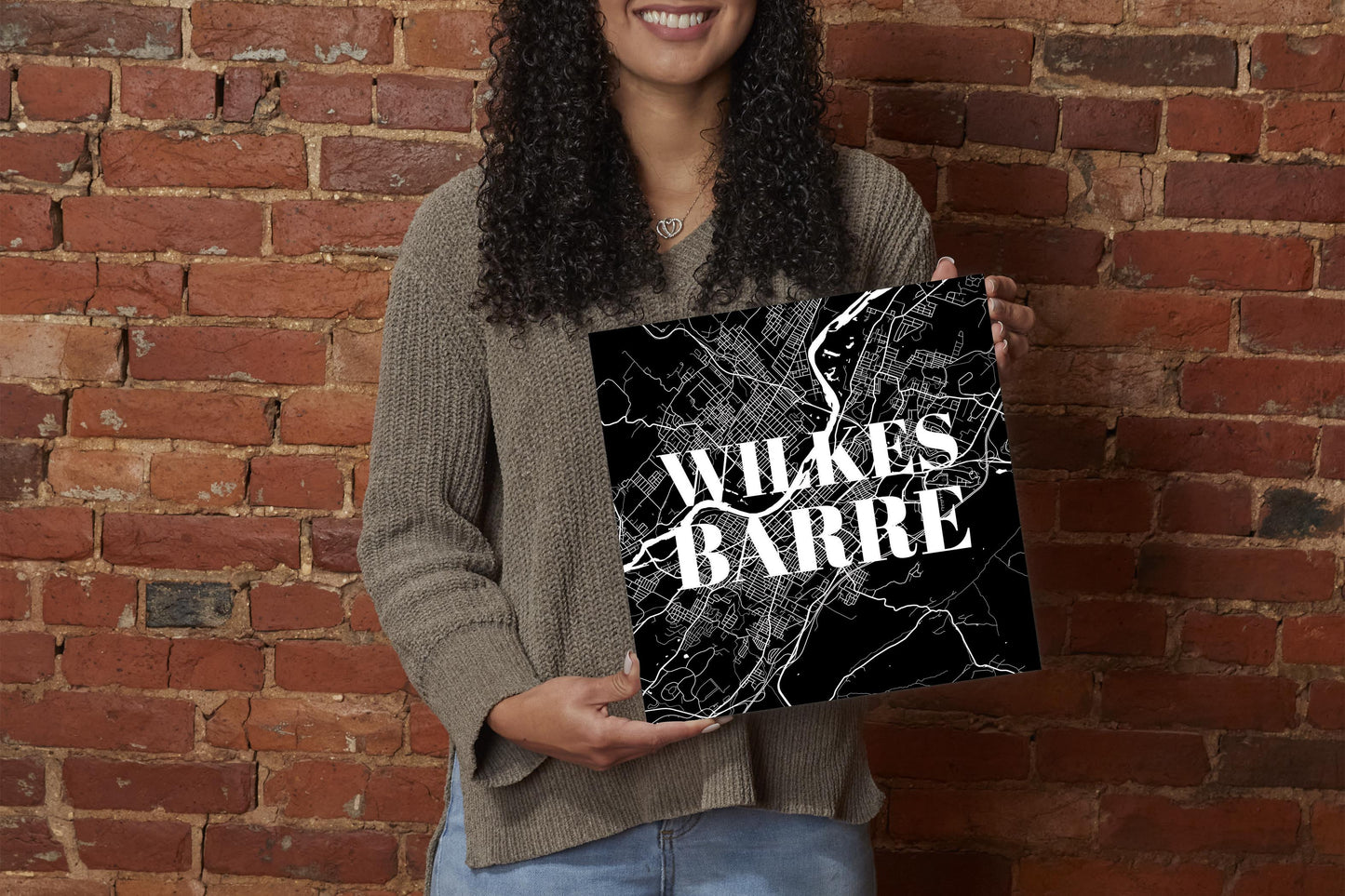 Minimalistic B&W Pennsylvania Wilkes Barre Map | Wood Sign | Eaches | Min 2