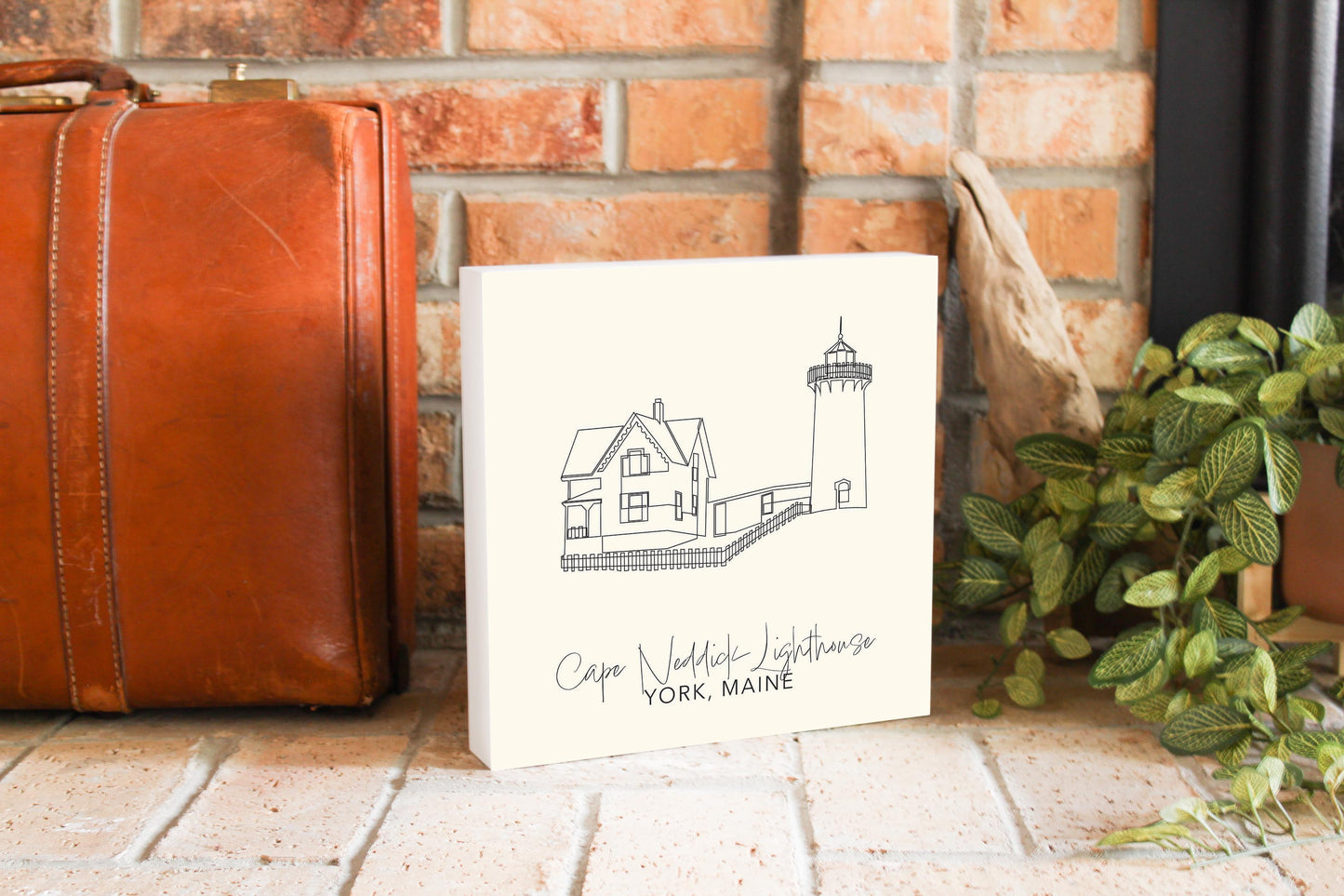 Cream Cape Neddick Lighthouse | Wood Block | Eaches | Min 2