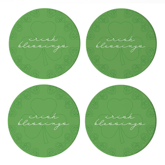 Light Green Shamrock Irish Blessings | Absorbent Coasters | Set of 4 | Min 2