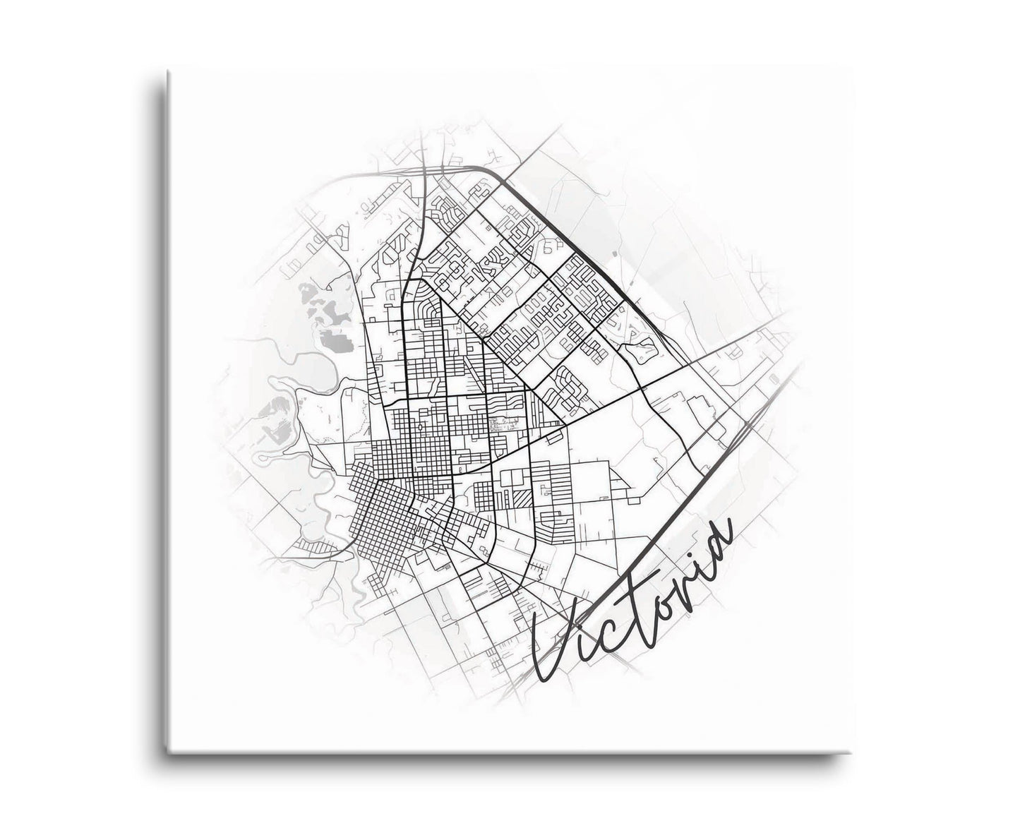 Minimalistic B&W Texas Victoria Circle Map | Hi-Def Glass Art | Eaches | Min 2