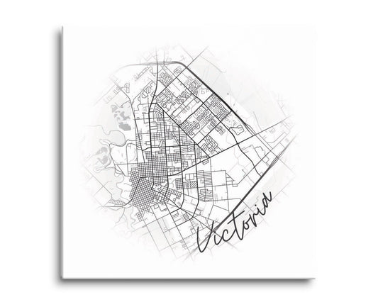 Minimalistic B&W Texas Victoria Circle Map | Hi-Def Glass Art | Eaches | Min 2