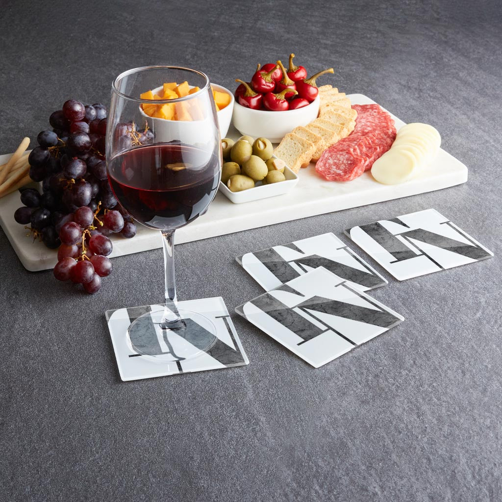Minimalist B&W Tennessee White Initials | Hi-Def Glass Coasters | Set of 4 | Min 2