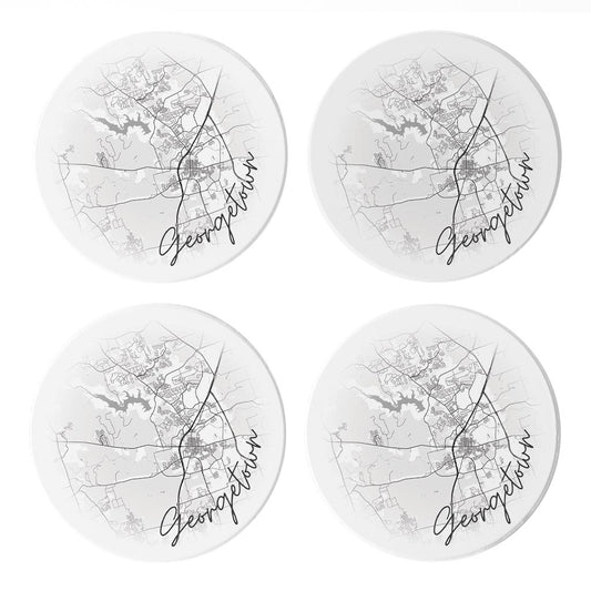 Minimalistic B&W Texas Georgetown Circle Map | Absorbent Coasters | Set of 4 | Min 2