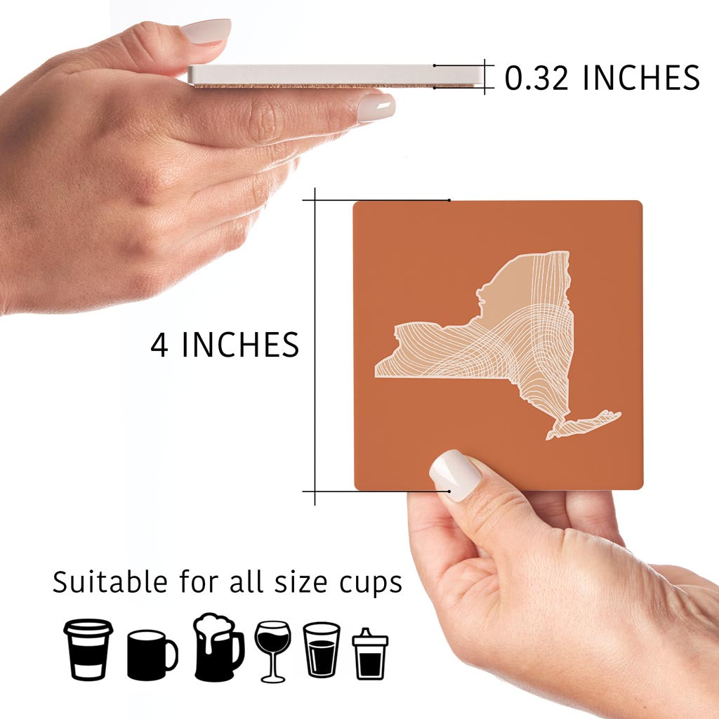 Modern Minimalist New York State Fluid Lines Dark | Absorbent Coasters | Set of 4 | Min 2