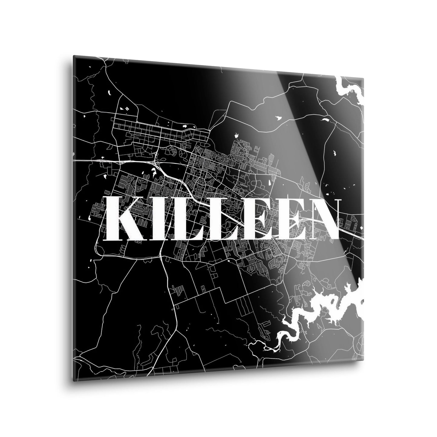 Minimalistic B&W Texas Killeen Map | Hi-Def Glass Art | Eaches | Min 2
