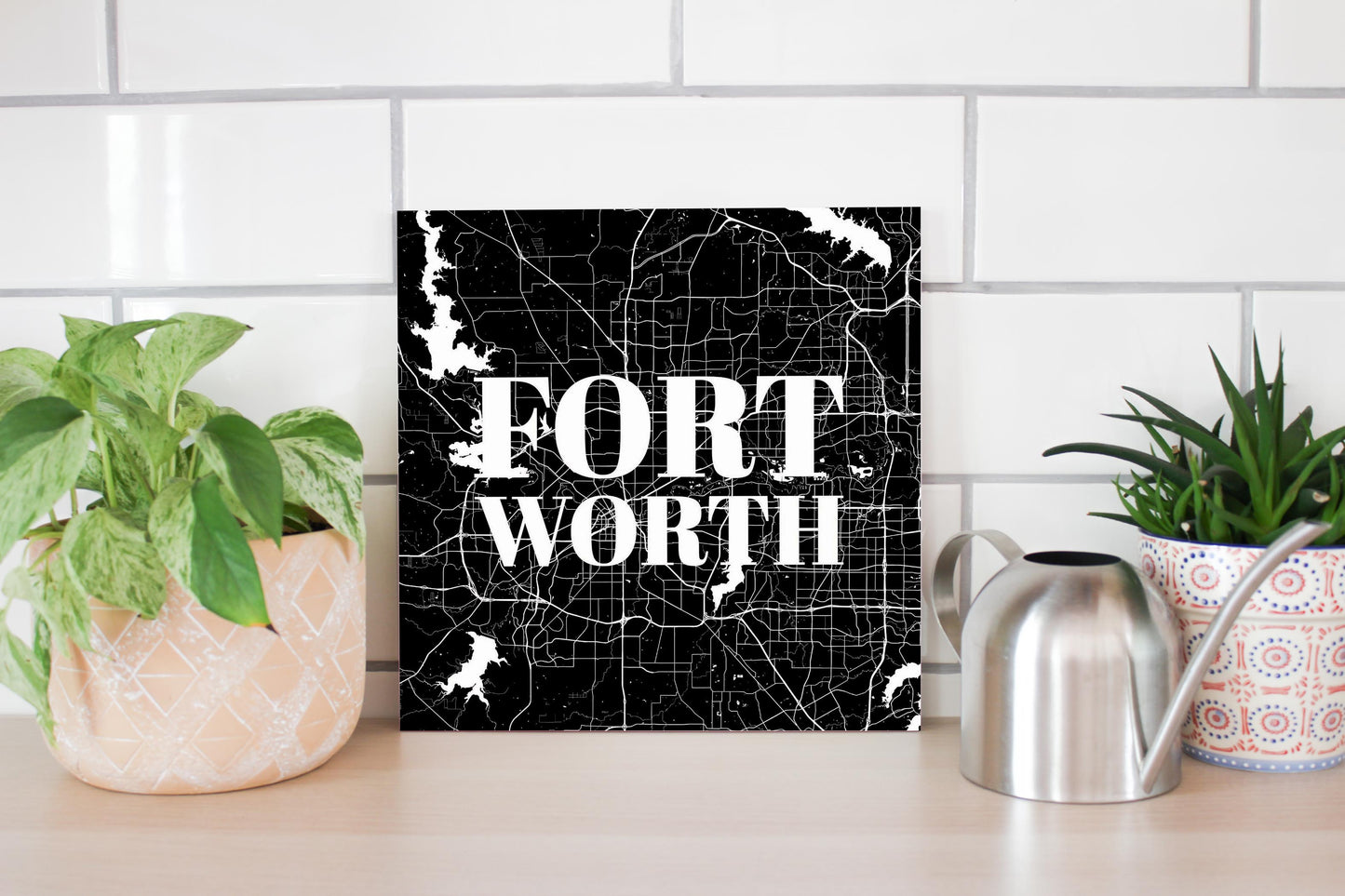 Minimalistic B&W Texas Fort Worth Map | Wood Sign | Eaches | Min 2