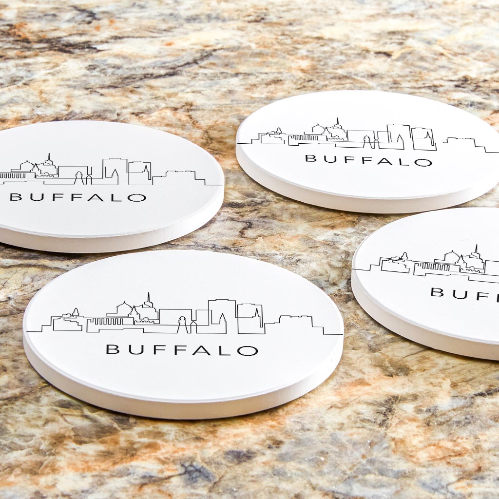 Minimalistic B&W New York Buffalo Skyline | Absorbent Coasters | Set of 4 | Min 2