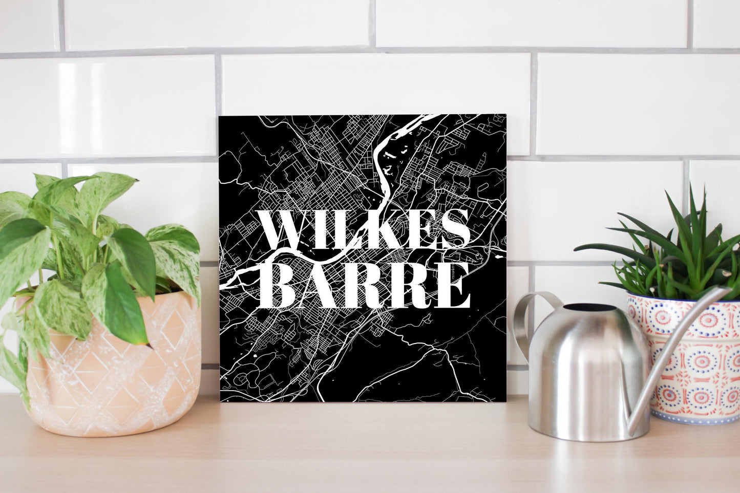 Minimalistic B&W Pennsylvania Wilkes Barre Map | Wood Sign | Eaches | Min 2
