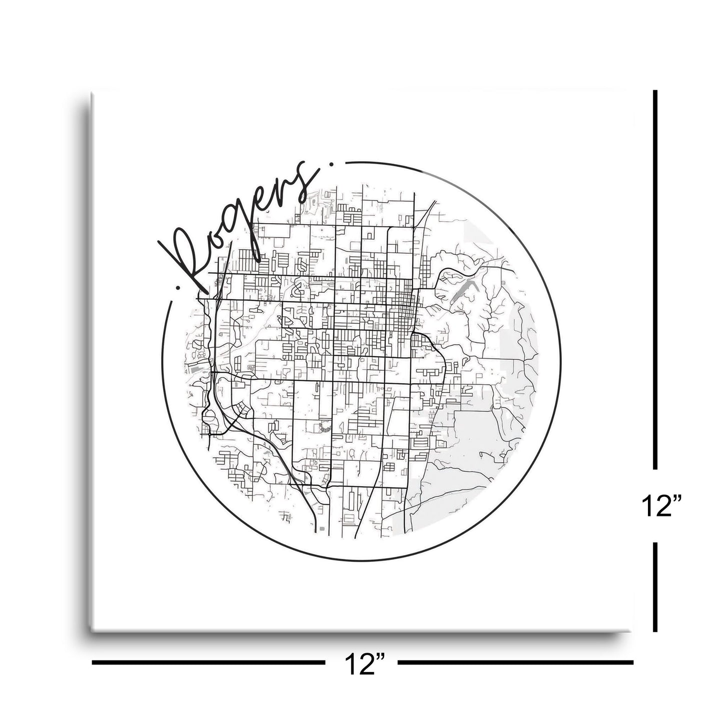 Minimalist B&W Arkansas Rogers Circle Map | Hi-Def Glass Art | Eaches | Min 1