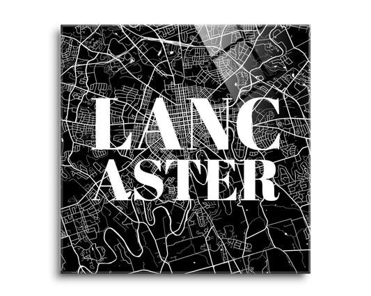 Minimalistic B&W Pennsylvania Lancaster Map | Hi-Def Glass Art | Eaches | Min 2