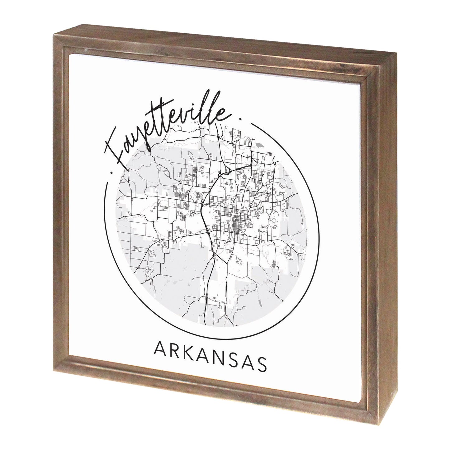 Minimalist B&W Arkansas Fayetteville Circle Map | Wood Sign | Eaches | Min 1