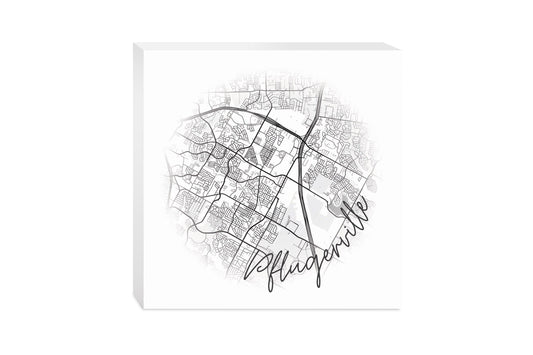 Minimalistic B&W Texas Pflugerville Circle Map | Wood Block | Eaches | Min 2