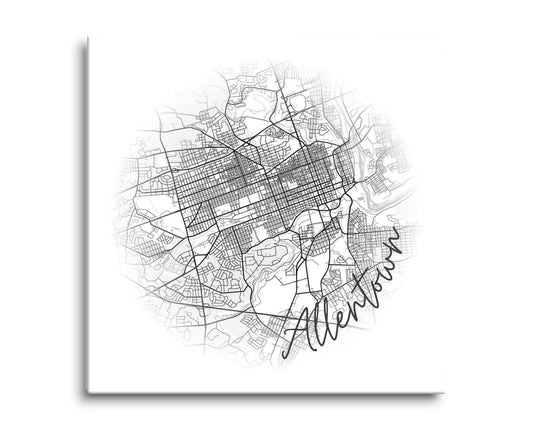 Minimalistic B&W Pennsylvania Allentown Circle Map | Hi-Def Glass Art | Eaches | Min 2