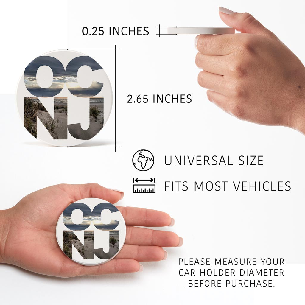 OCNJ Photo With Text | Absorbent Car Coasters | Set of 2 | Min 4