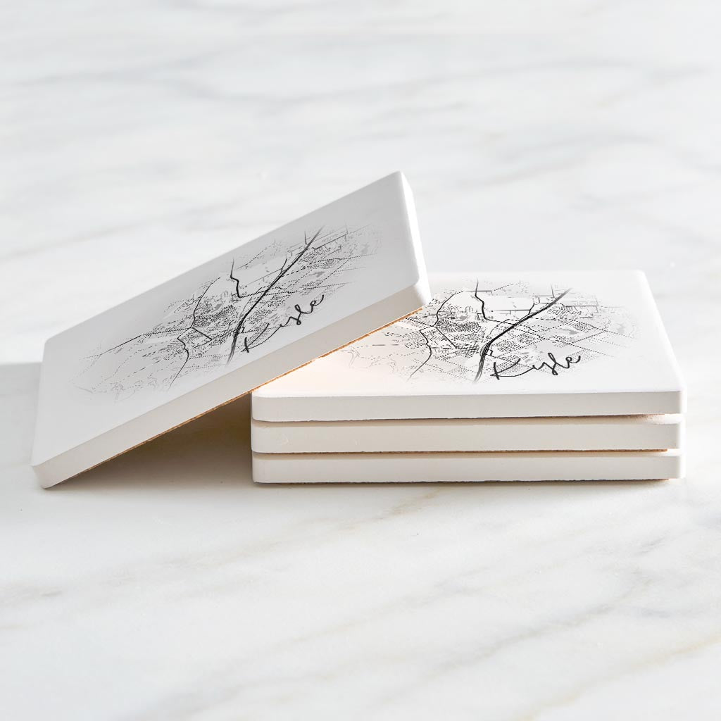 Minimalistic B&W Texas Kyle Circle Map | Absorbent Coasters | Set of 4 | Min 2