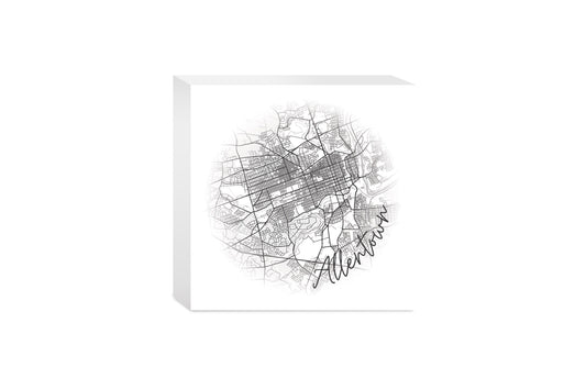 Minimalistic B&W Pennsylvania Allentown Circle Map | Wood Block | Eaches | Min 4
