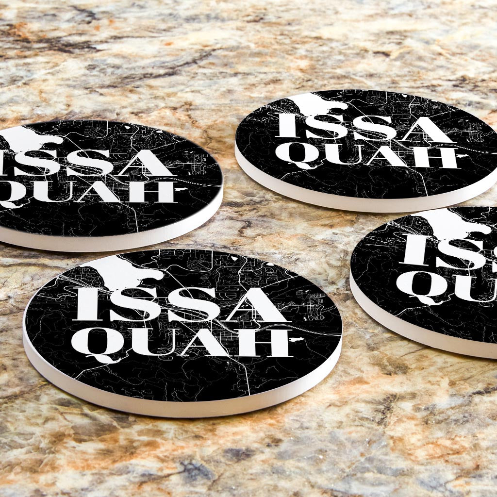 Minimalistic B&W Washington Issaquah Map | Absorbent Coasters | Set of 4 | Min 2