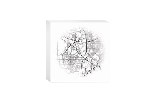 Minimalistic B&W Texas Irving Circle Map | Wood Block | Eaches | Min 4