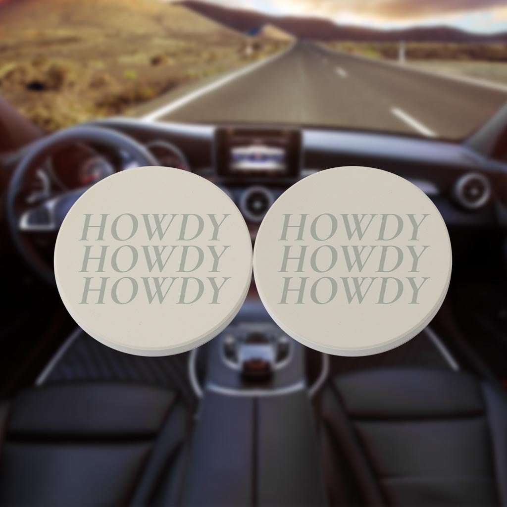 Modern Minimalist Oklahoma Howdy | Absorbent Car Coasters | Set of 2 | Min 4