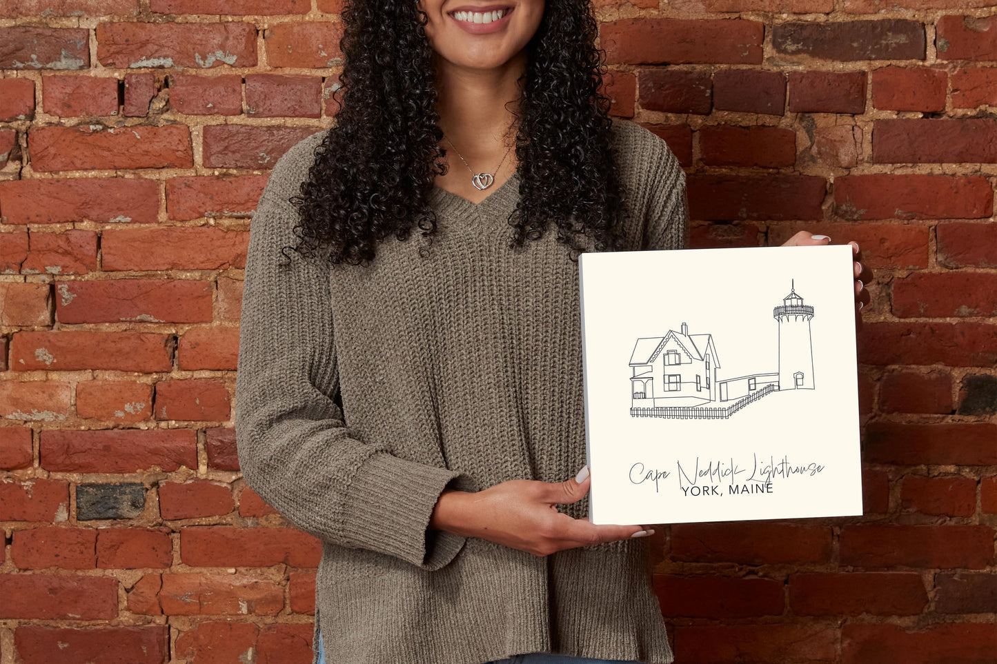 Cream Cape Neddick Lighthouse | Wood Block | Eaches | Min 2