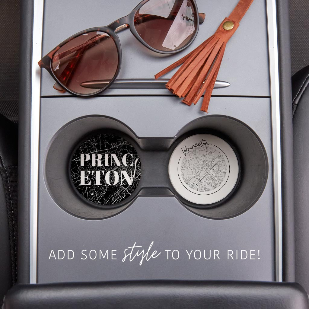 Minimalistic B&W New Jersey Princeton Maps | Absorbent Car Coasters | Set of 2 | Min 4