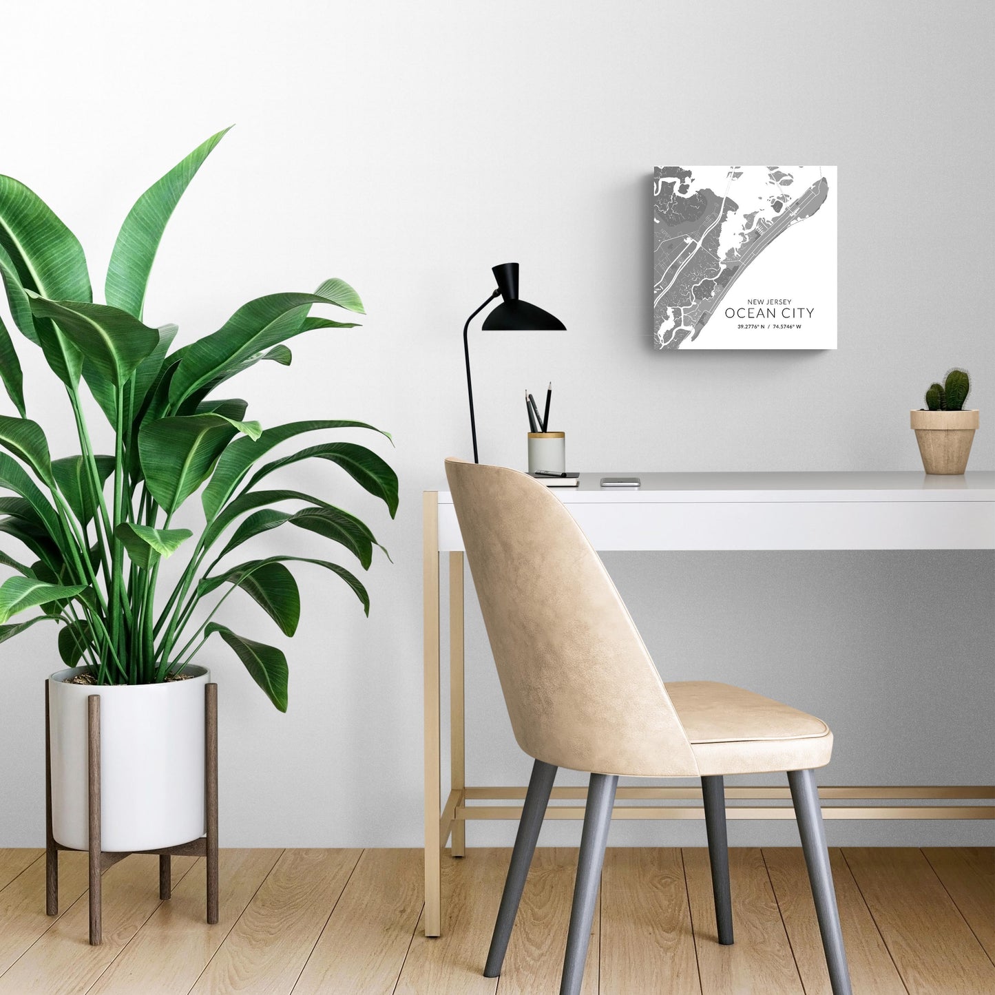 Ocean City Nj Minimalistic Map With Coordinates| Wood Sign | Eaches | Min 2