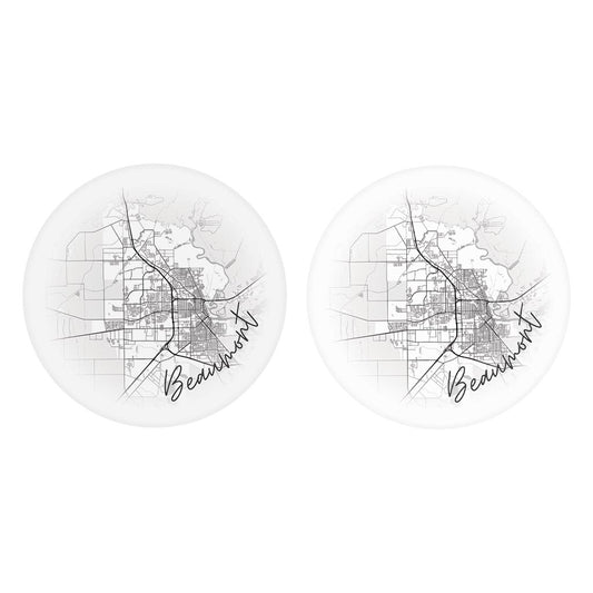Minimalistic B&W Texas Beaumont Circle Map | Absorbent Car Coasters | Set of 2 | Min 4