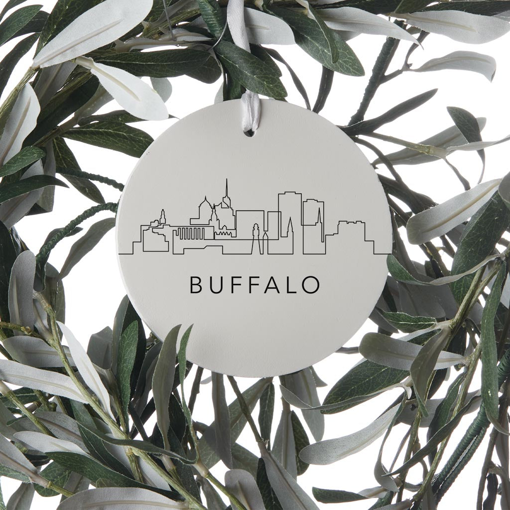 Minimalistic B&W New York Buffalo Skyline | Wood Ornament | Eaches | Min 6