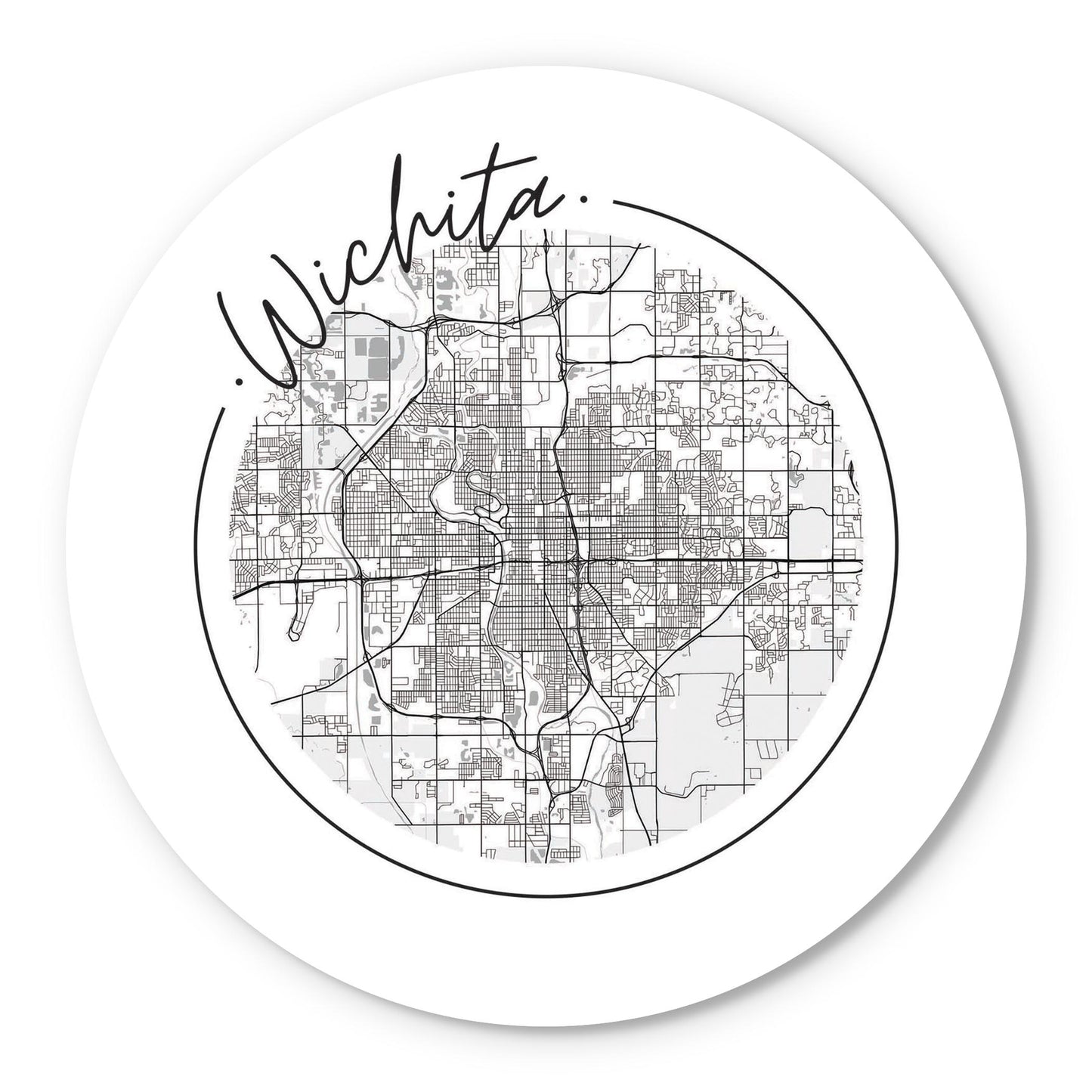 Minimalist B&W Kansas Wichita Circle Map | Wood Sign | Eaches | Min 1