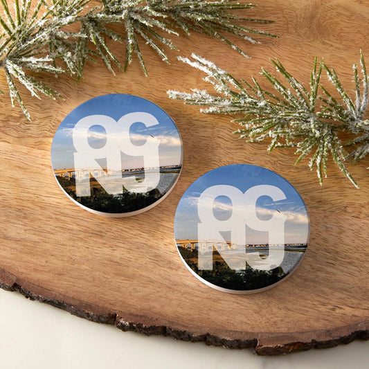 OCNJ Photo With Text | Absorbent Car Coasters | Set of 2 | Min 4