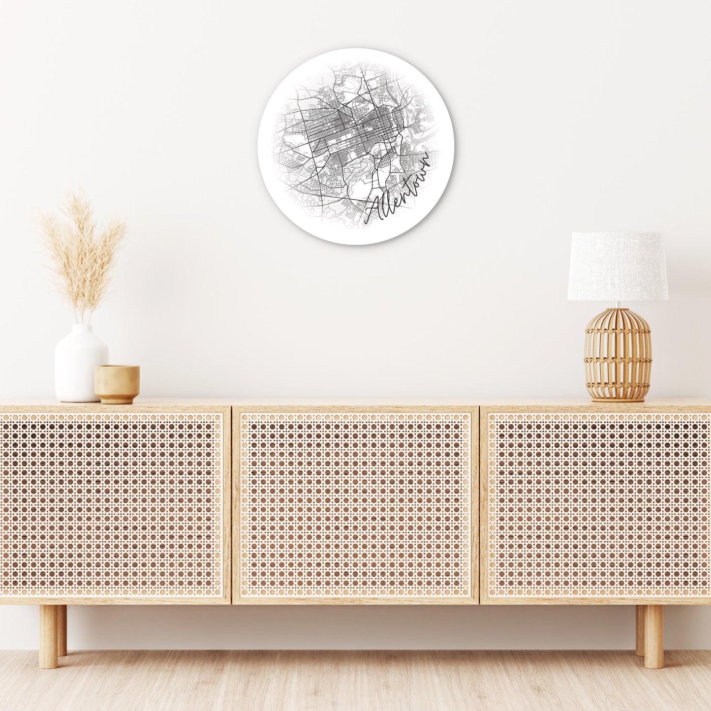 Minimalistic B&W Pennsylvania Allentown Circle Map | Wood Sign | Eaches | Min 1