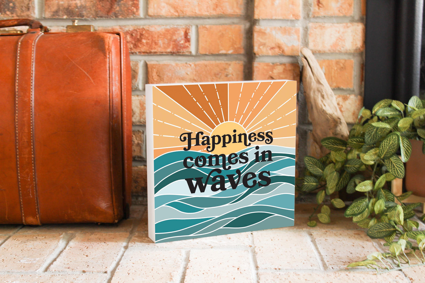 Happiness Comes In Waves | Wood Block | Eaches | Min 2