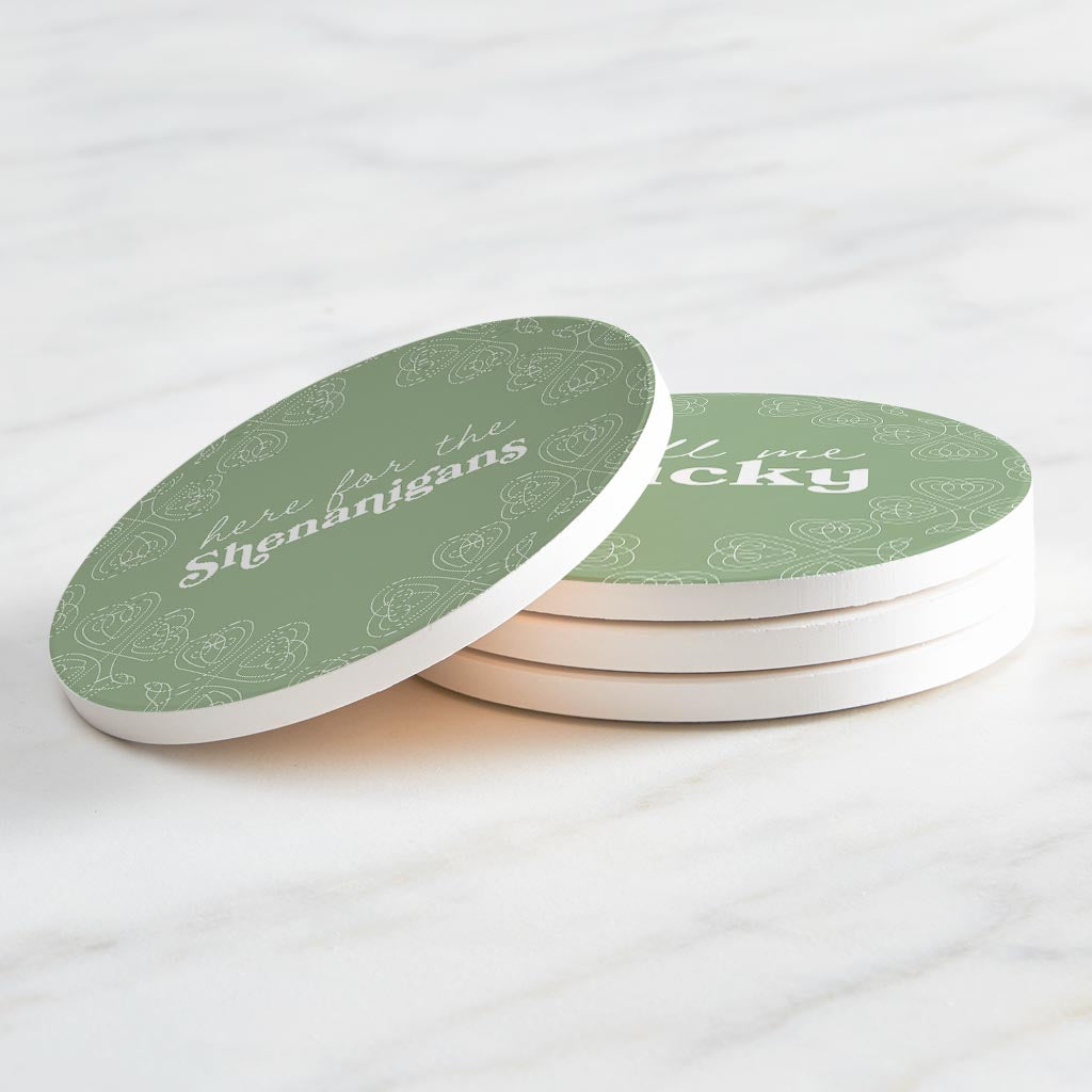 Sage Green Shamrock Funny Sayings| Absorbent Coasters | Set of 4 | Min 2