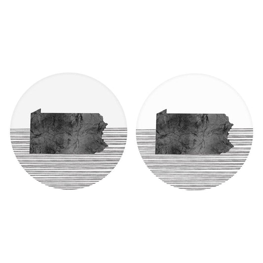 Minimalistic B&W Pennsylvania Shape Straight Lines | Absorbent Car Coasters | Set of 2 | Min 4