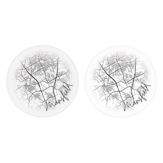 Minimalistic B&W Texas Mansfield Circle Map | Absorbent Car Coasters | Set of 2 | Min 4