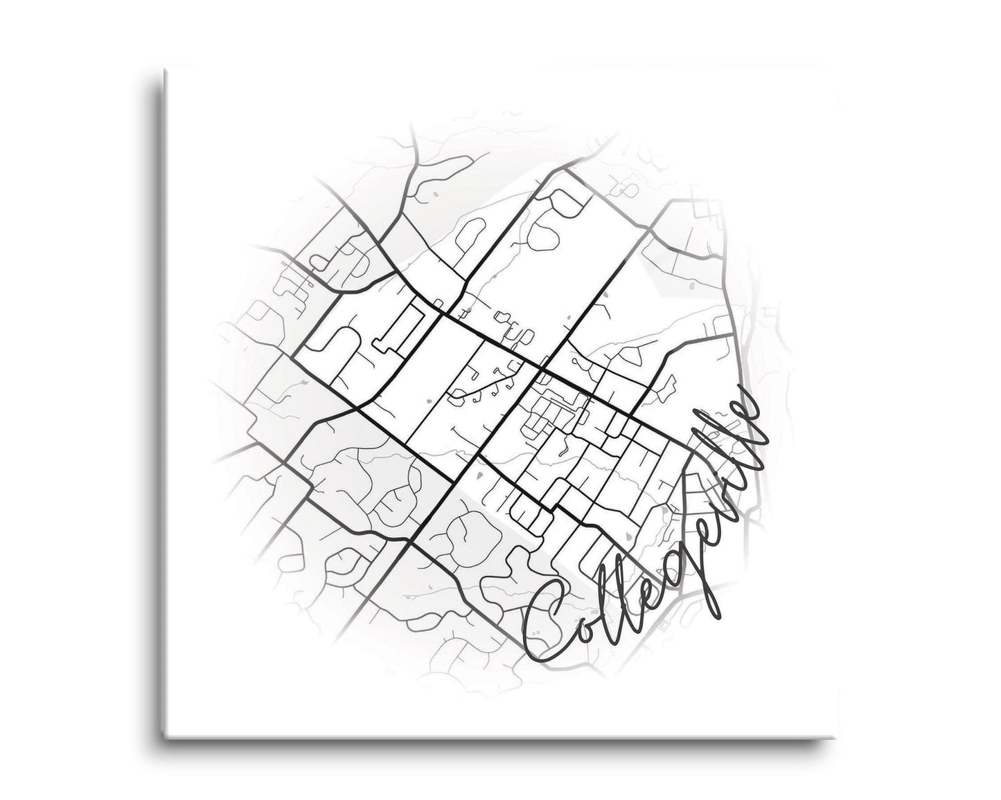 Minimalistic B&W Pennsylvania Collegeville Circle Map | Hi-Def Glass Art | Eaches | Min 2