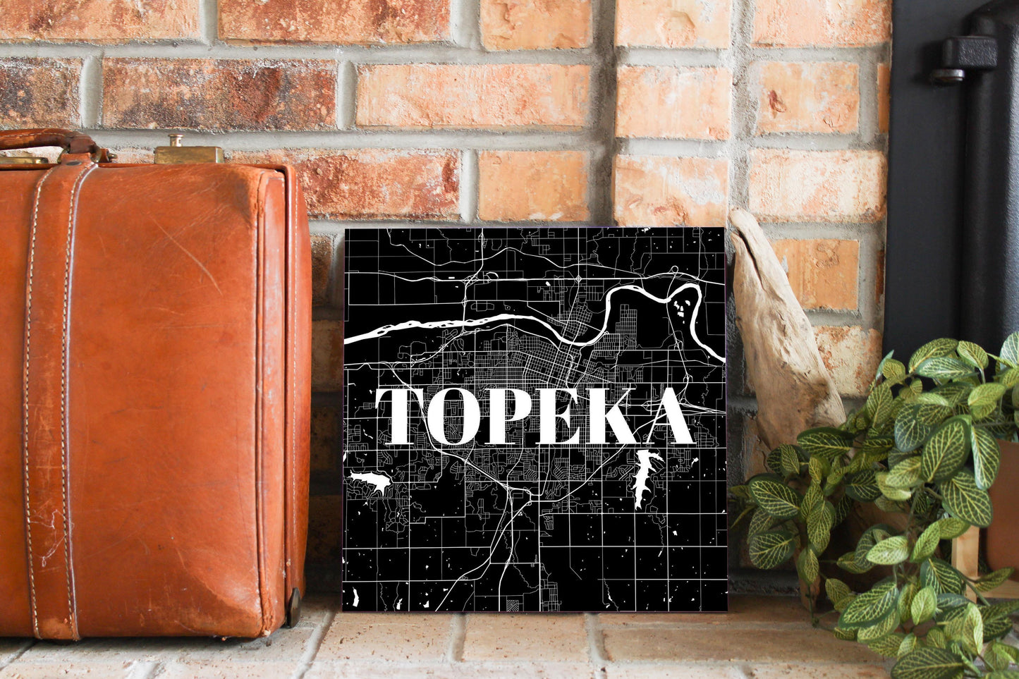 Minimalist B&W Kansas Topeka Map | Wood Sign | Eaches | Min 2