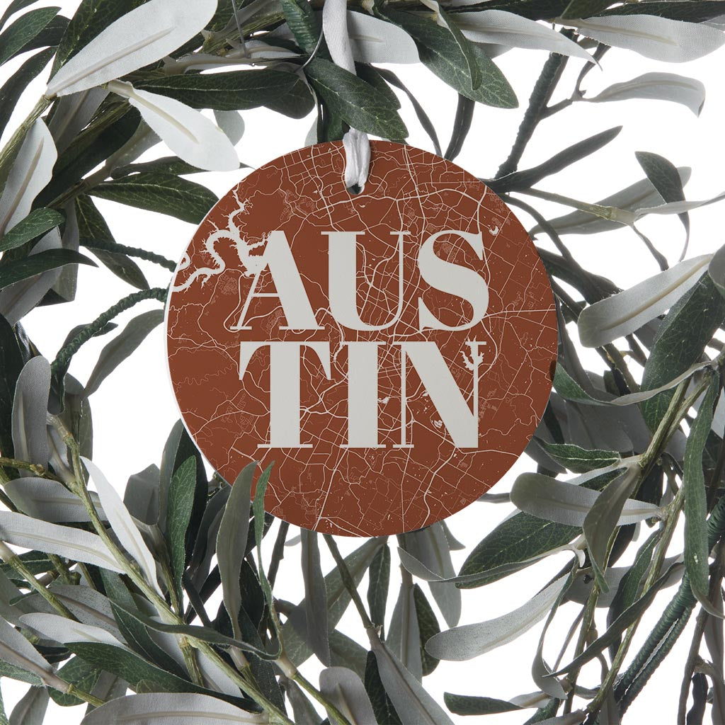 Modern Minimalist Texas Austin Map | Wood Ornament | Eaches | Min 6