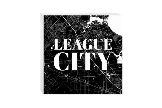 Minimalistic B&W Texas League City Map | Wood Block | Eaches | Min 2