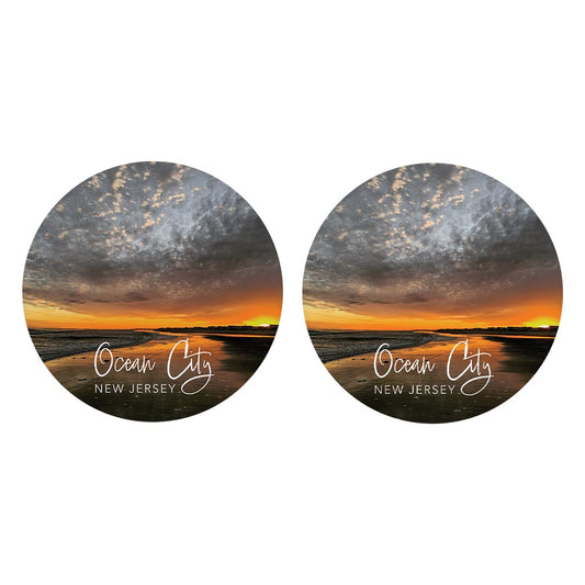 OCNJ Photo With Text | Absorbent Car Coasters | Set of 2 | Min 4