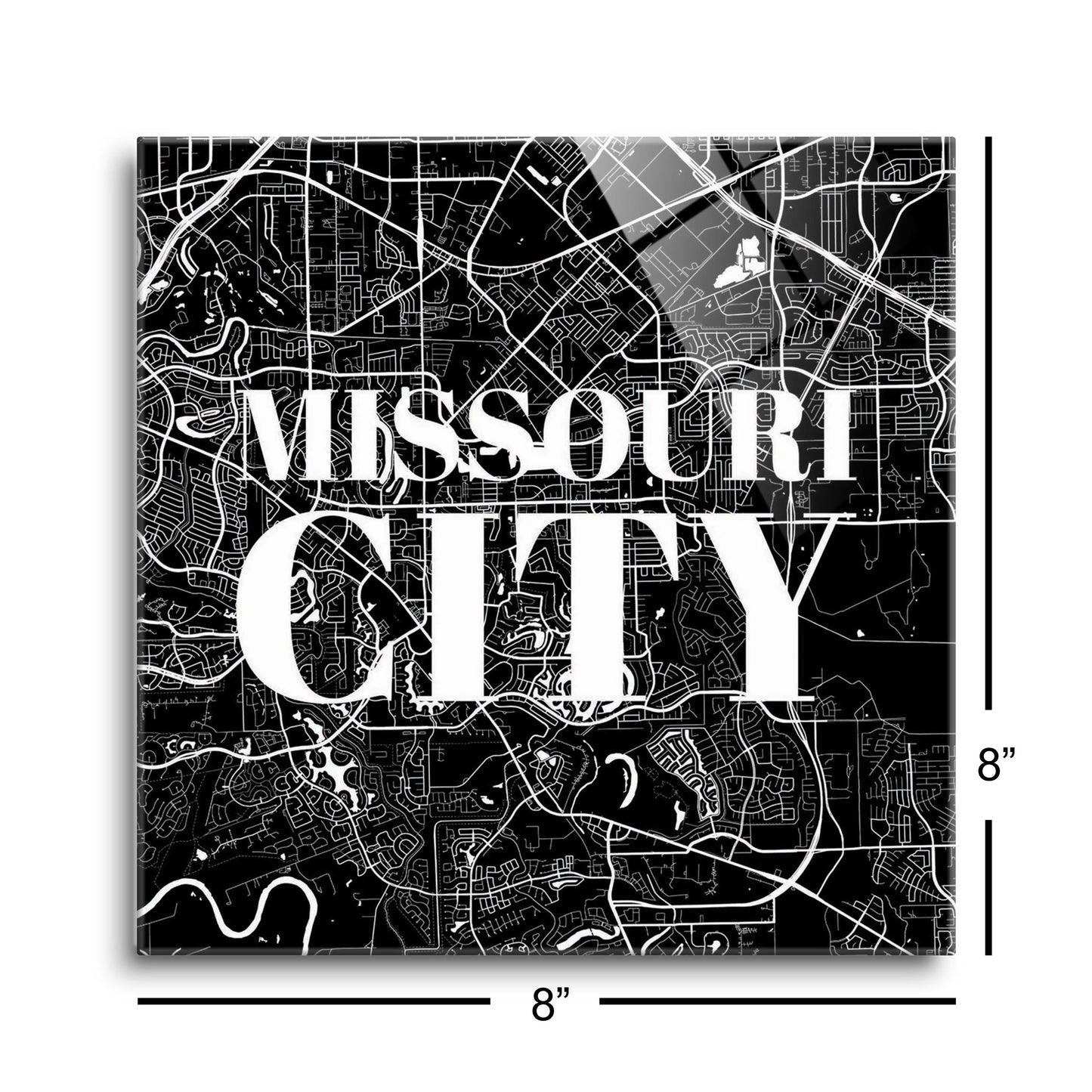 Minimalistic B&W Texas Missouri City Map | Hi-Def Glass Art | Eaches | Min 2