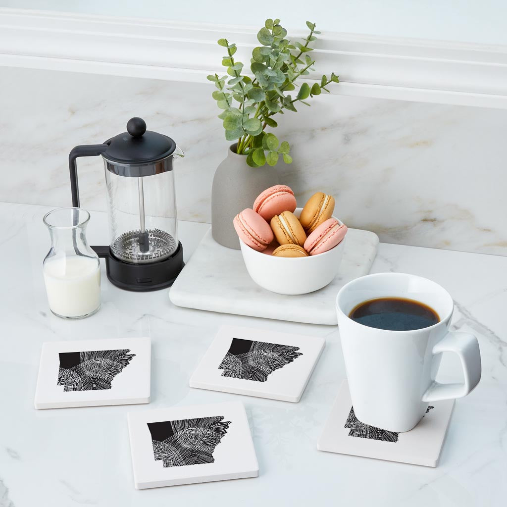 B&W Minimalist Arkansas Fluid Lines | Absorbent Coasters | Set of 4 | Min 2